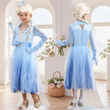 iTVTi Princess Costume for Little Girls Snow Princess Dress Blue Cosplay Outfit Halloween Carnival Party Christmas, 4-5T (Tag 120)