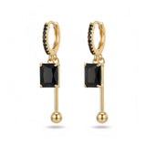 LisiZen 14K gold plated Black Zircon Dangle Earrings for Women – 2 Inch Rectangle Black Gold Drop Earrings, Minimalist Geometric Black Gold Earrings, Everyday Chic Black Gold Dangle Earrings