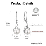 VESHON Celtic Knot Pearl Earrings for Women - 925 Sterling Silver Dangle Leverback Earrings with 9mm Freshwater Pearl Jewelry Gifts, White Gold Plated