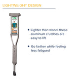 Hugo Mobility Adjustable Adult Crutches For Walking, Walking Crutches, Comfortable Lightweight Crutches with Underarm Pad and Hand Grip, For Users 52 to 60 Inches