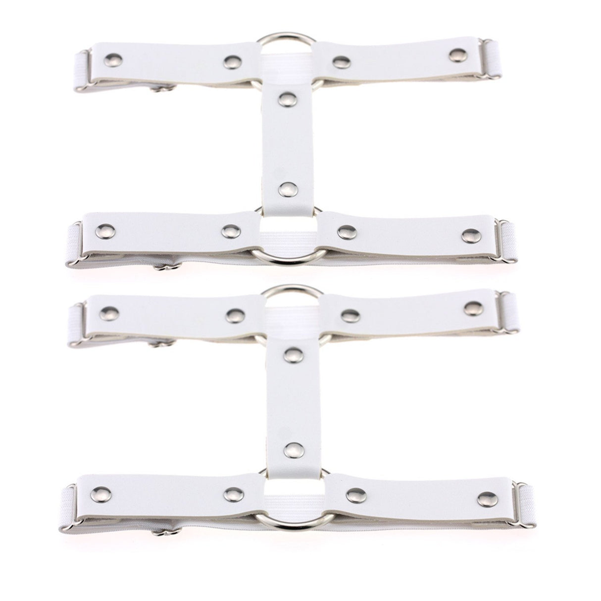 UnderYours Adjustable Elastice 2 Rows Leather Leg Harness Garter Belt Punk Gothic Thigh Ring Garter (White)