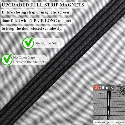 Magnetic Screen Door Upgraded-Model Full Strip Magnets,Fiberglass Heavy Duty Mesh Door Net Screen with Magnet,Full Frame Seal Retractable Mosquito Net for Door Single Front,Fit to 36"x80"