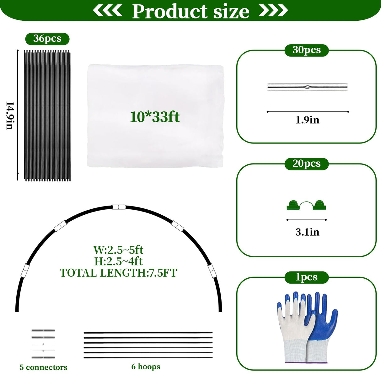 6 Sets of Garden Netting Kit for Raised Beds 10 x 33 FT Strong Mesh Netting