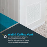 EZ-FLO 16 x 16 Inch (Duct Opening) Return Air Vent Cover for Wall or Ceiling, Solid Steel Return Air Grille, HVAC Vent Cover, White, 61641