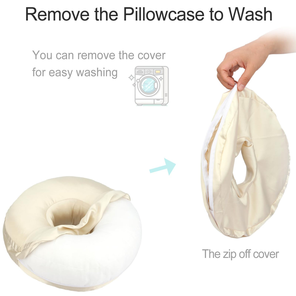 Washable Silky Satin Ear Piercing Pillow with Removable Pillowcase Smooth Cooling Donut Pillows Hole for Ear Pain Relief CNH Sleeping Pressure Sore Side Sleepers Ear Guard Protector, Champagne