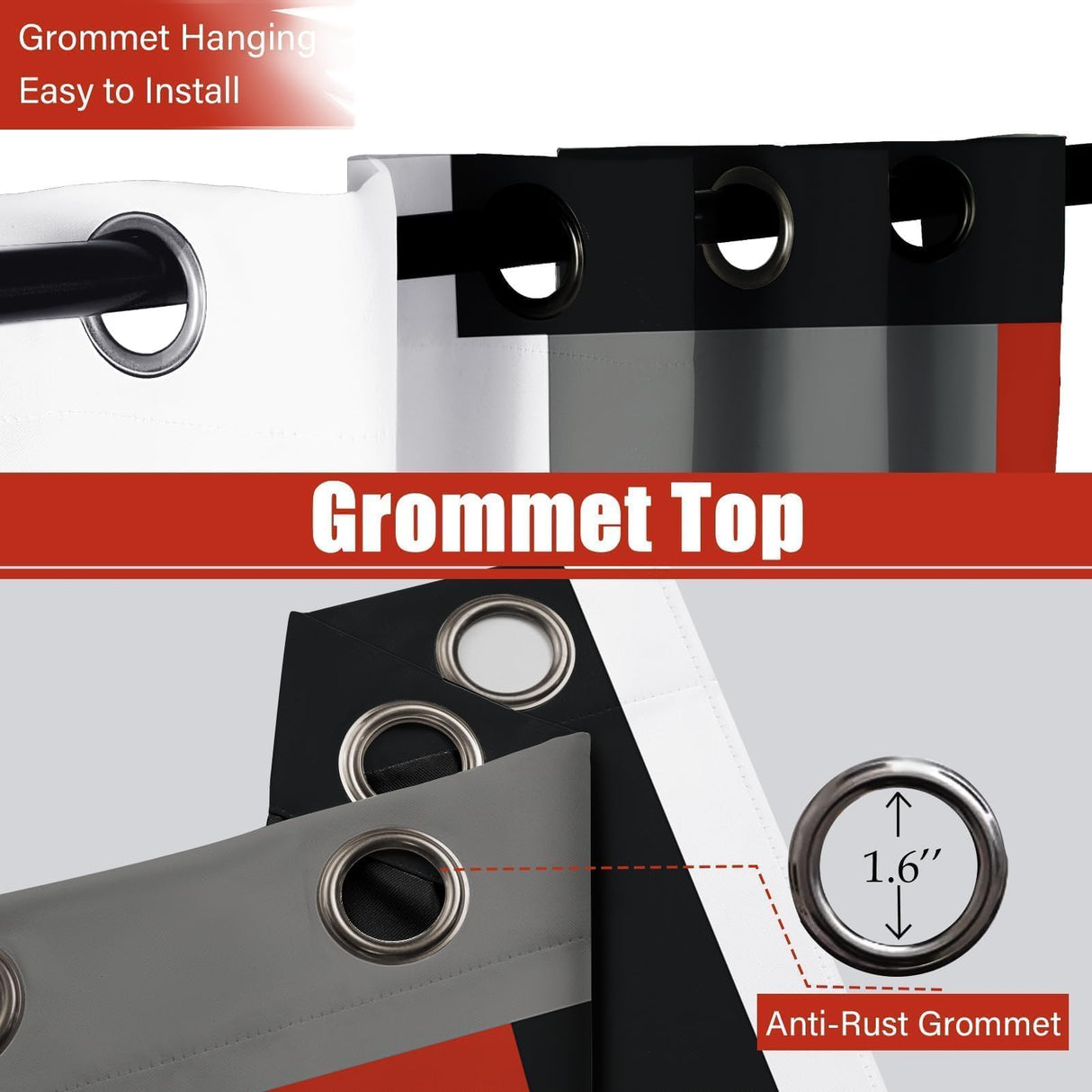 Tyrot Red Black 100% Blackout Curtains for Bedroom 84 inch Long 2 Panels Set Modern Abstract Geometric Black Out Living Room Curtains Christmas Red Thermal Room Darkening Window Drapes, 52Wx84L