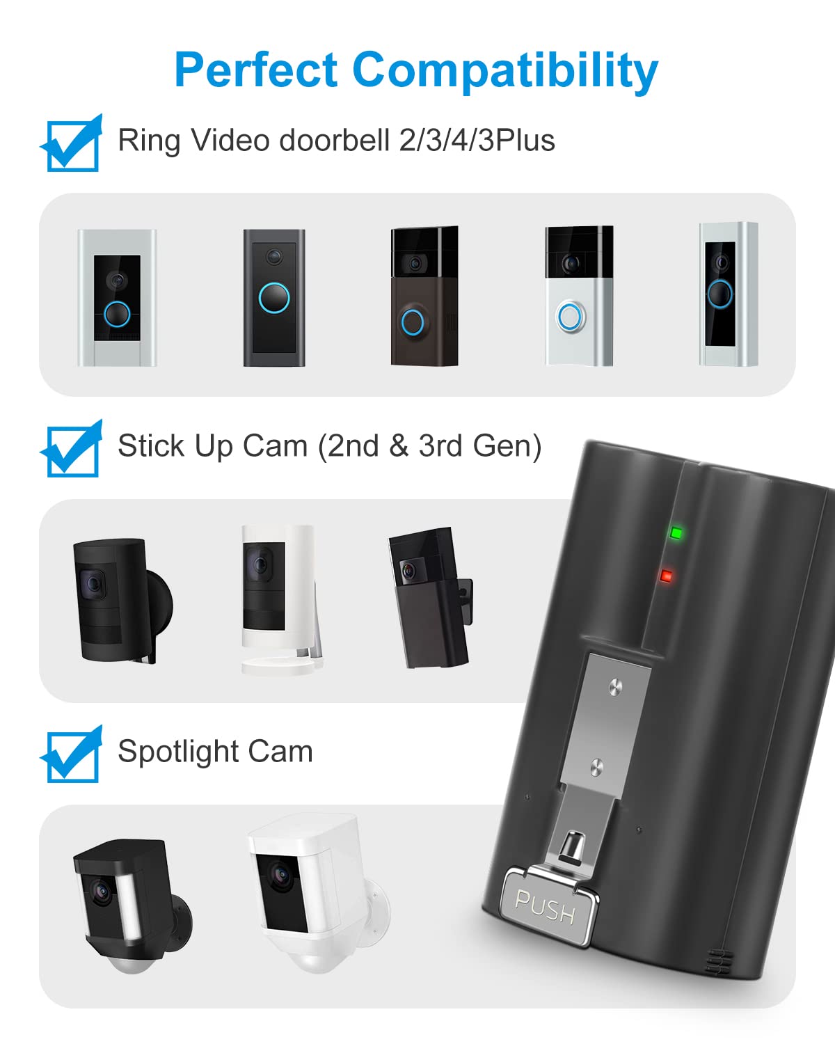 2Pack Replacement for Ring Battery Compatible with Ring-Doorbell-Camera 2/3/4/3plus, Stick Up Camera (2nd and 3rd Gen), Also for Spotlight Cam and Peephole Cam, Rechargeable 3.65V 6040mAh Battery