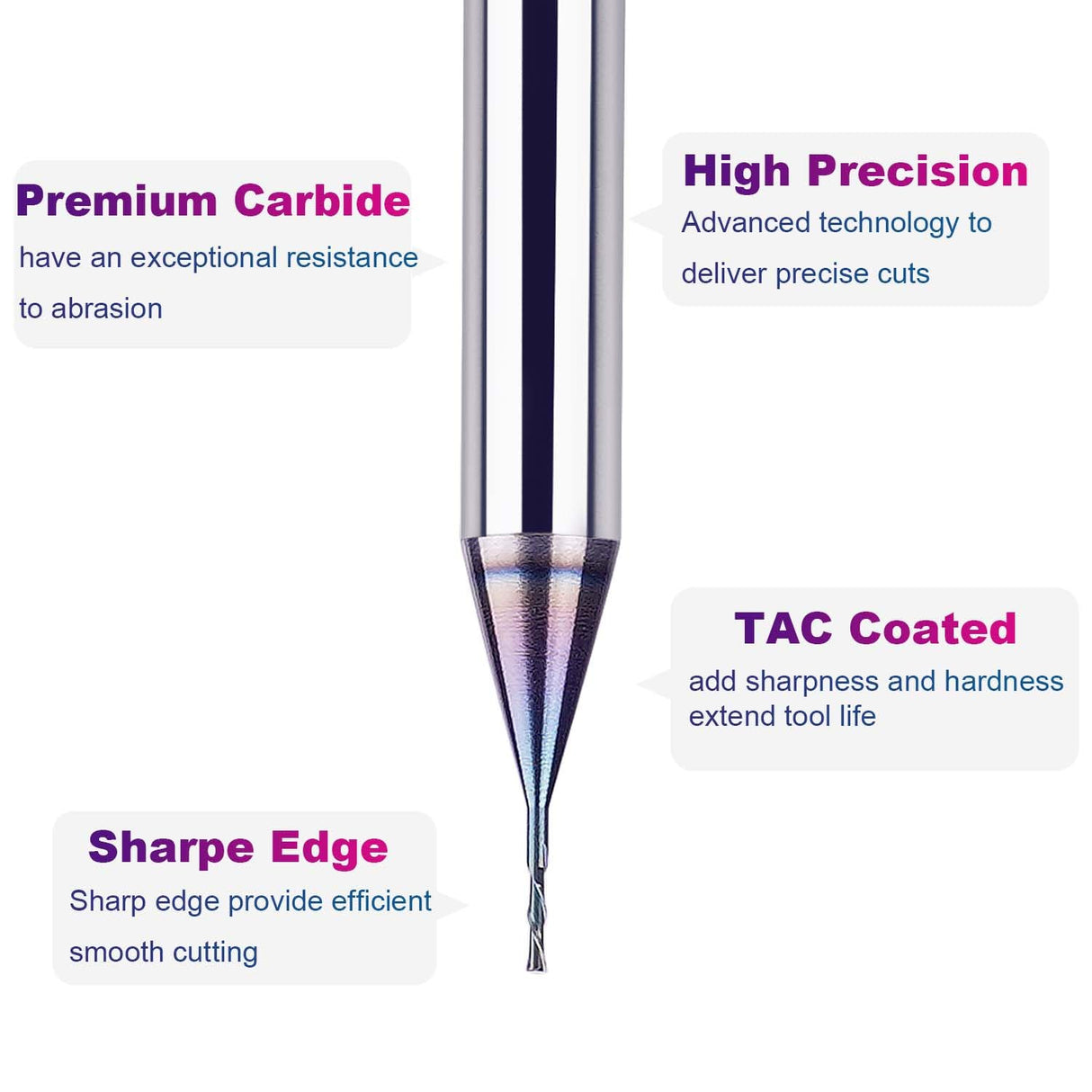 SpeTool 1/32 Down Cut CNC Router Bits 1/4 Inch Shank with TAC Long Life Coated , Solid Carbide Spiral End Mill Plunge Cut for Wood Engraving Carving