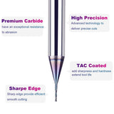 SpeTool 1/32 Down Cut CNC Router Bits 1/4 Inch Shank with TAC Long Life Coated , Solid Carbide Spiral End Mill Plunge Cut for Wood Engraving Carving