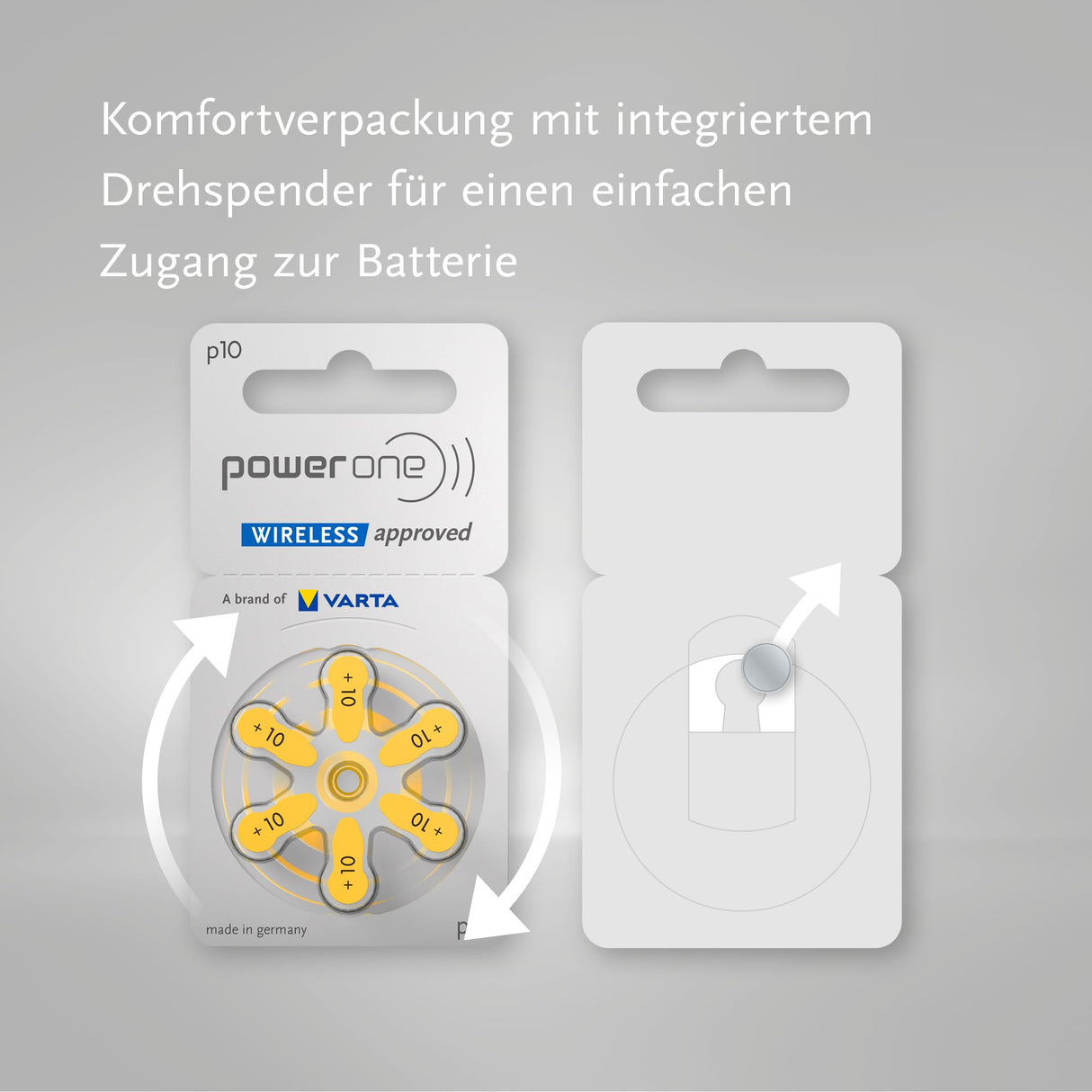 Power one Hörgerätebatterien Typ 10 gelb, Batterien 60 Stück Vorratspack, wireless approved, Größe p10 für Hörgeräte und Hörhilfen, high hearing level, quecksilberfrei, Made in Germany