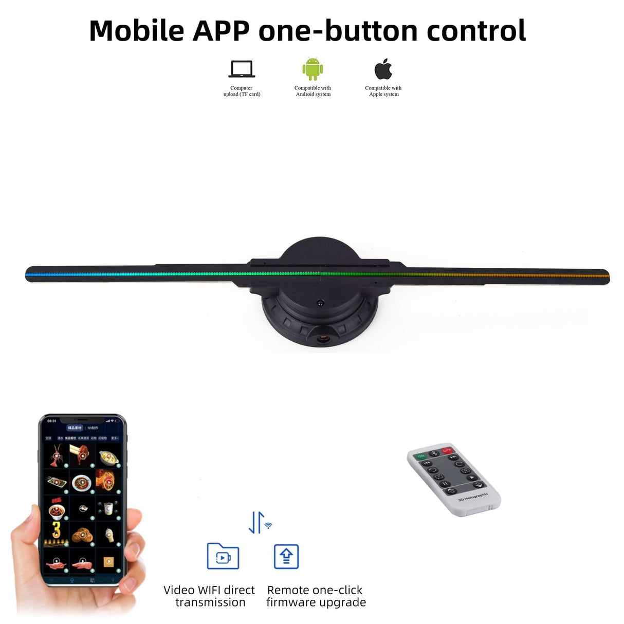 3Dhologramfan,16.5'' Holographic Fan Projector with 234 HD LED 3D Fan Holographic Projector Supports Bluetooth, WiFi, APP,42CM 3Dhologramfan Display for Retail, Exhibitions, Party, Bar, Christmas