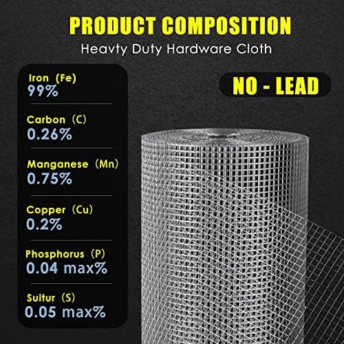 GoldPeak Galvanized Hardware Cloth 1/2 inch 36 x 100 ft 19 Gauge, Hot-dip Galvanized After Welding, Chicken Wire Fencing Wire Mesh Roll Welded Wire Fence Gopher Wire Cloth Rodent Wire