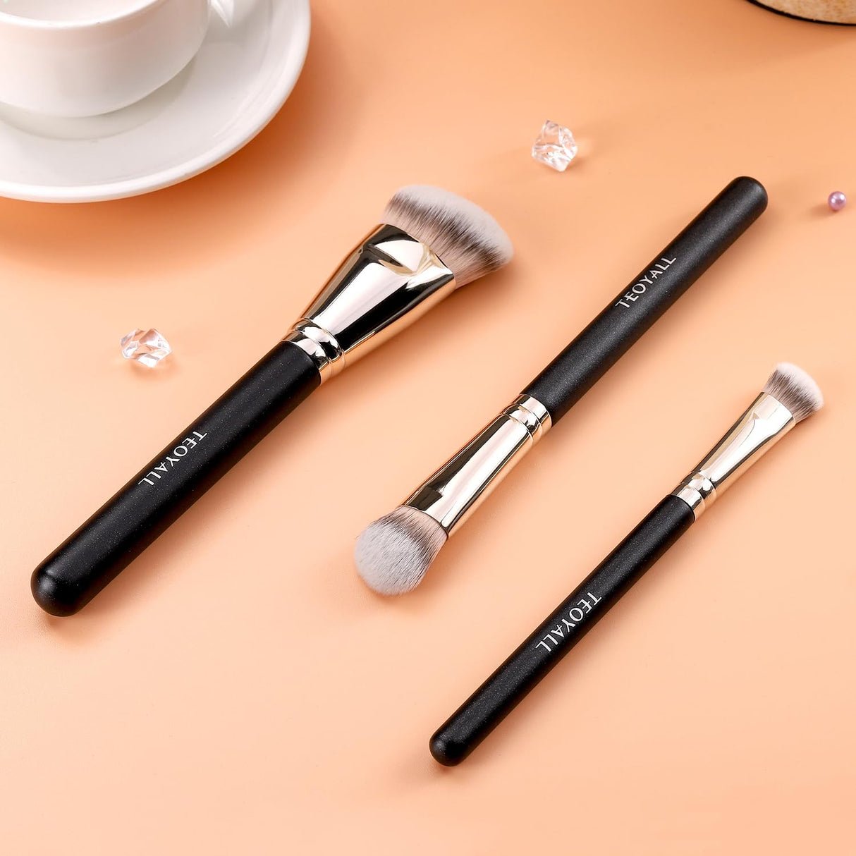 TEOYALL Flat Angled Brushes, Flawless Foundation Brush Under Eye Concealer Brush Bronzer Brush with Liquid Cream Powder