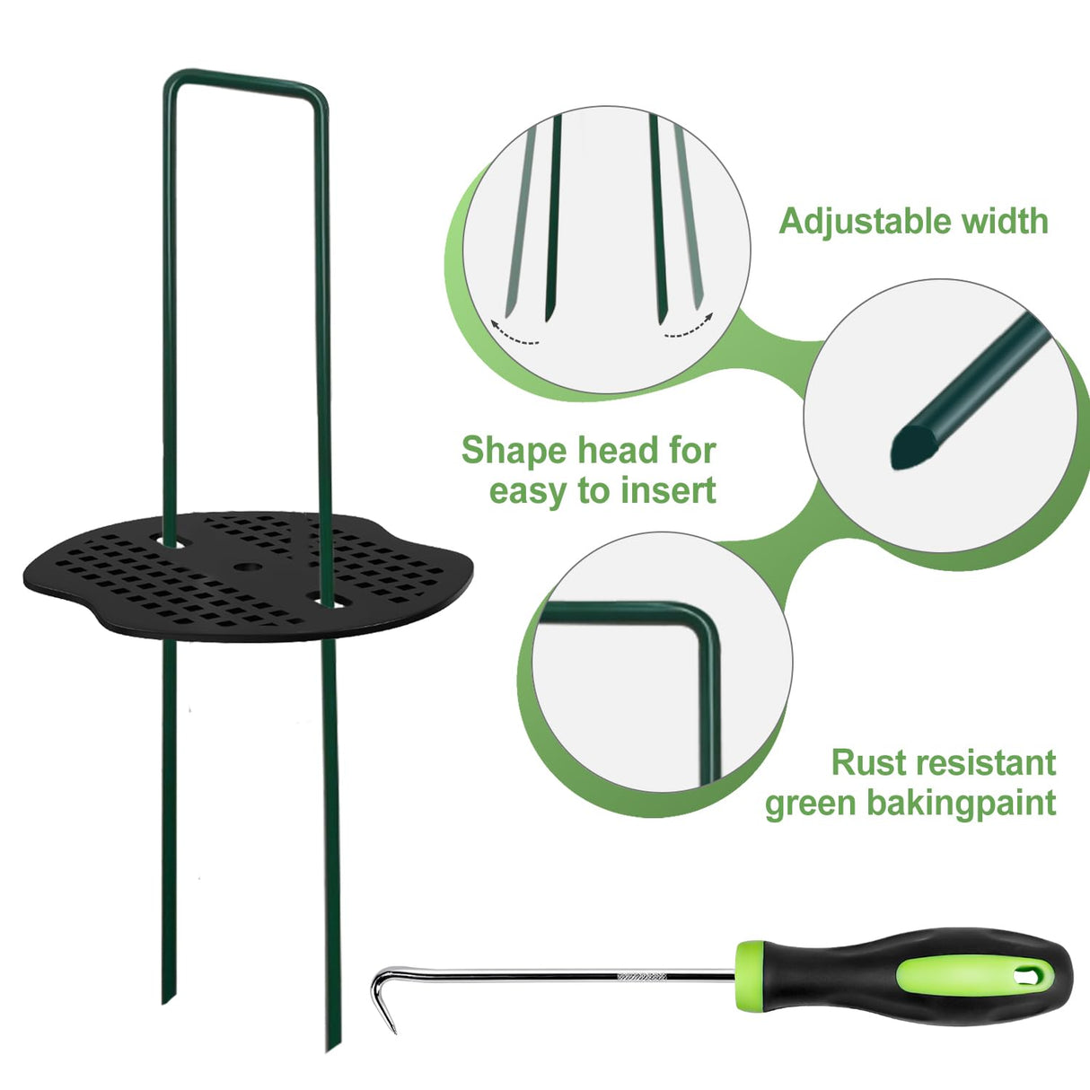 FOTMISHU Landscape Staples 6Inch 50pcs Garden Stakes + 50pcs Gasket, Lawn Pins with Spray Coating Craft, 11Gauge Anti-Rust Ground Yard Spikes Anchoring for Outdoor Tents Irrigation Hoses (Green)
