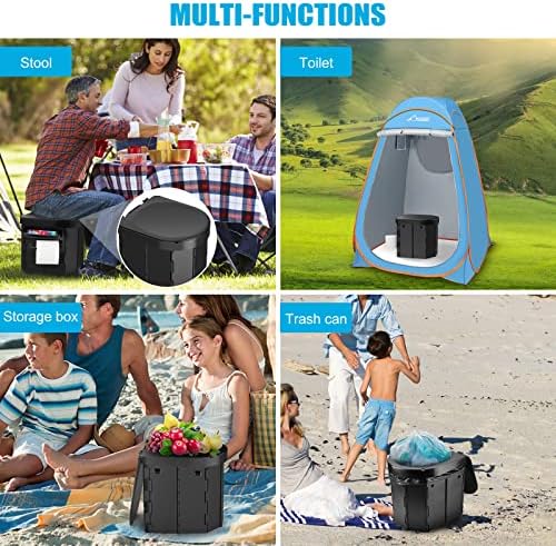 Portable Camping Toilet, Foldable Toilet for Adults with Detachable Phone Shelf and Toilet Paper Holder, Waterproof Porta Potty with Lid for Camping, Hiking, RV Travel, Road Trips