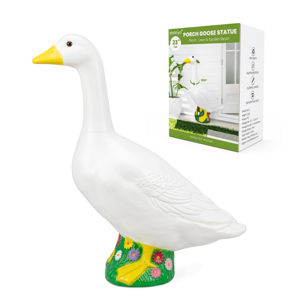 Hofriyo 23 Inch Large Wearable Outfits Porch Goose Statue Figurine, Waterproof Outdoor Sculpture for Front Porch, Patio, Lawn & Garden Decoration, Unique Holiday Birthday Gift for Women