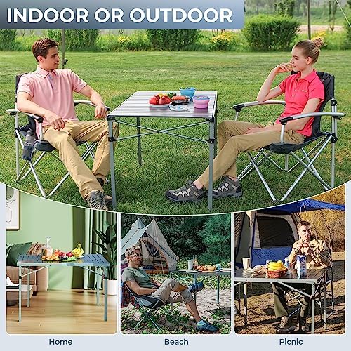 KingCamp Aluminum Folding Lightweight Roll Portable Stable Table for Camping Picnic Barbecue Backyard Party, Indoor & Outdoor, Oversize, Silver Black