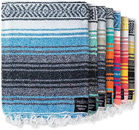 Benevolence LA Authentic Handwoven Mexican Blanket | Yoga Blankets, Outdoor, Picnic, Beach, Camping | Equestrian Saddle | Serape 50x70 inches - Sky Blue, Pack of 1