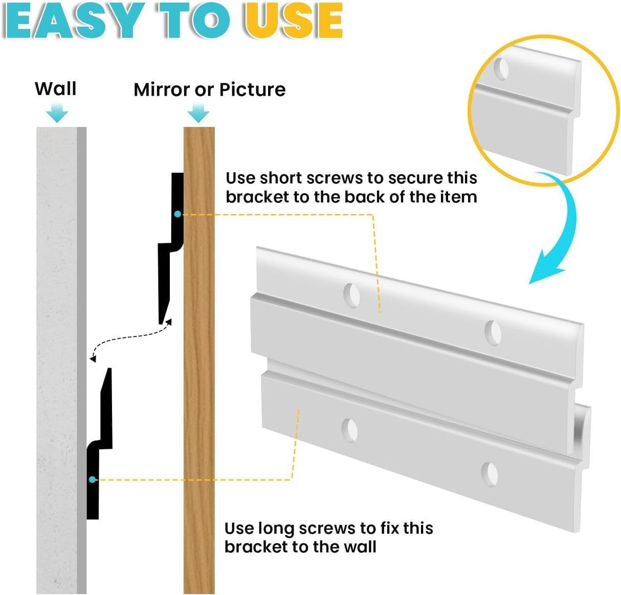 French Cleat, Picture and Mirror Hanger, Aluminum French Cleat, Headboard Wall Mounting Brackets with Screws(18Inch-1 Pair,Support 200 lbs)