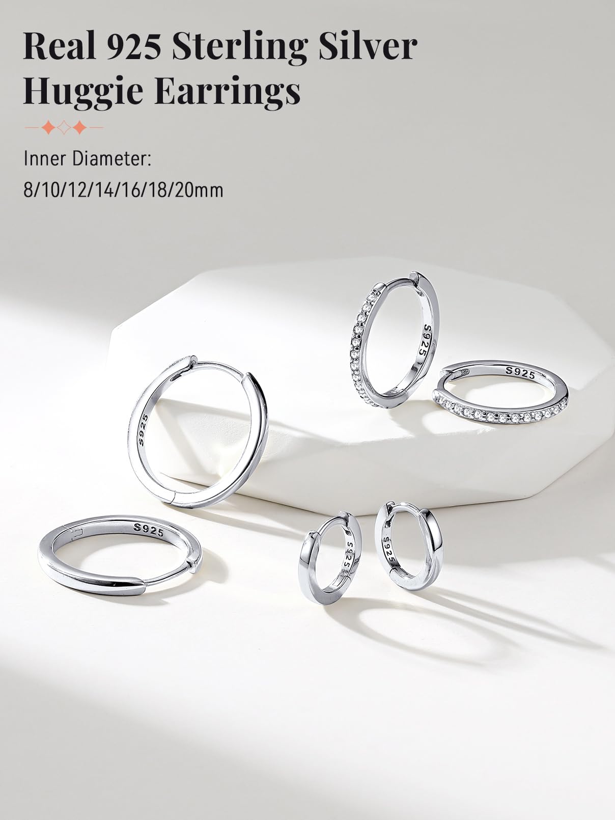 FaithHeart Solid 925 Sterling Silver Huggie Hoop Earrings for Women, 8mm