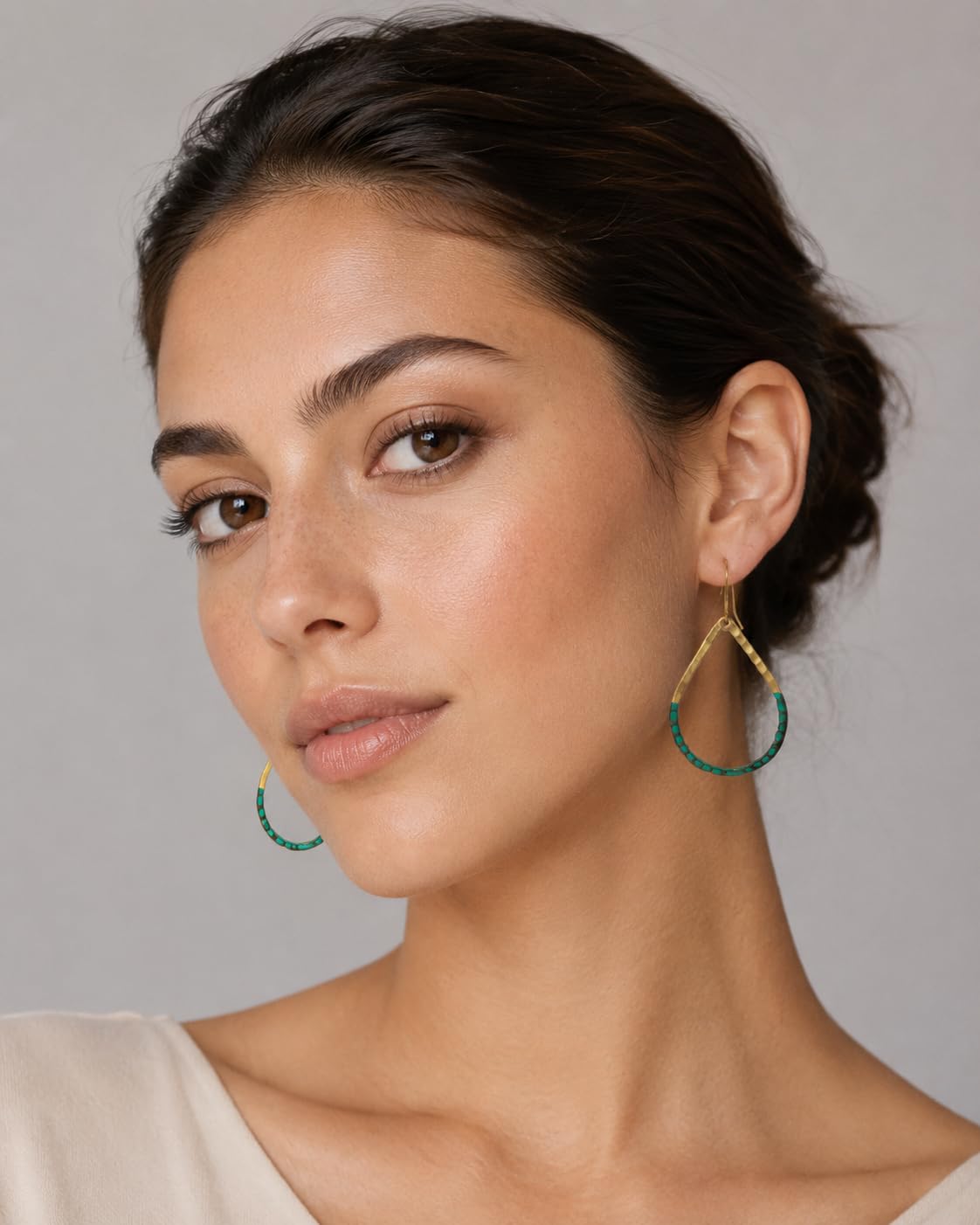 SPUNKYsoul Handmade Boho Open Teardrop Gold Patina Dangle Earrings for Women (Gold/Patina)