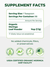 PURA VIDA MORINGA Organic Moringa Leaf Powder, Premium 100% Leaf Powder Single Origin - USDA Organic Moringa Oleifera, Perfect for Smoothies & Recipes, 8 oz