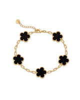 PAVOI 14K Yellow Gold Plated Clover Bracelets for Women - Four Leaf Clover Bracelet - Black Onyx Gemstone Lucky Flower Design - Adjustable Trendy Jewelry Gifts