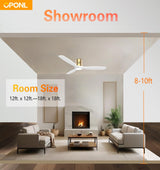 OPONL White Wood Ceiling Fan with Light 52inch, Low Profile, Remote Control, Noiseless, Reversible, 6CCT, Dimmable, 6 speeds, Timeable, Flush Mount Ceiling Fans with Lights for Living Room