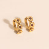 Oh Clementine 3D Sunflower Huggie Hoop Adjustable Clasp Earrings for Women- 316L Stainless Steel with 18k PVD Gold Coating