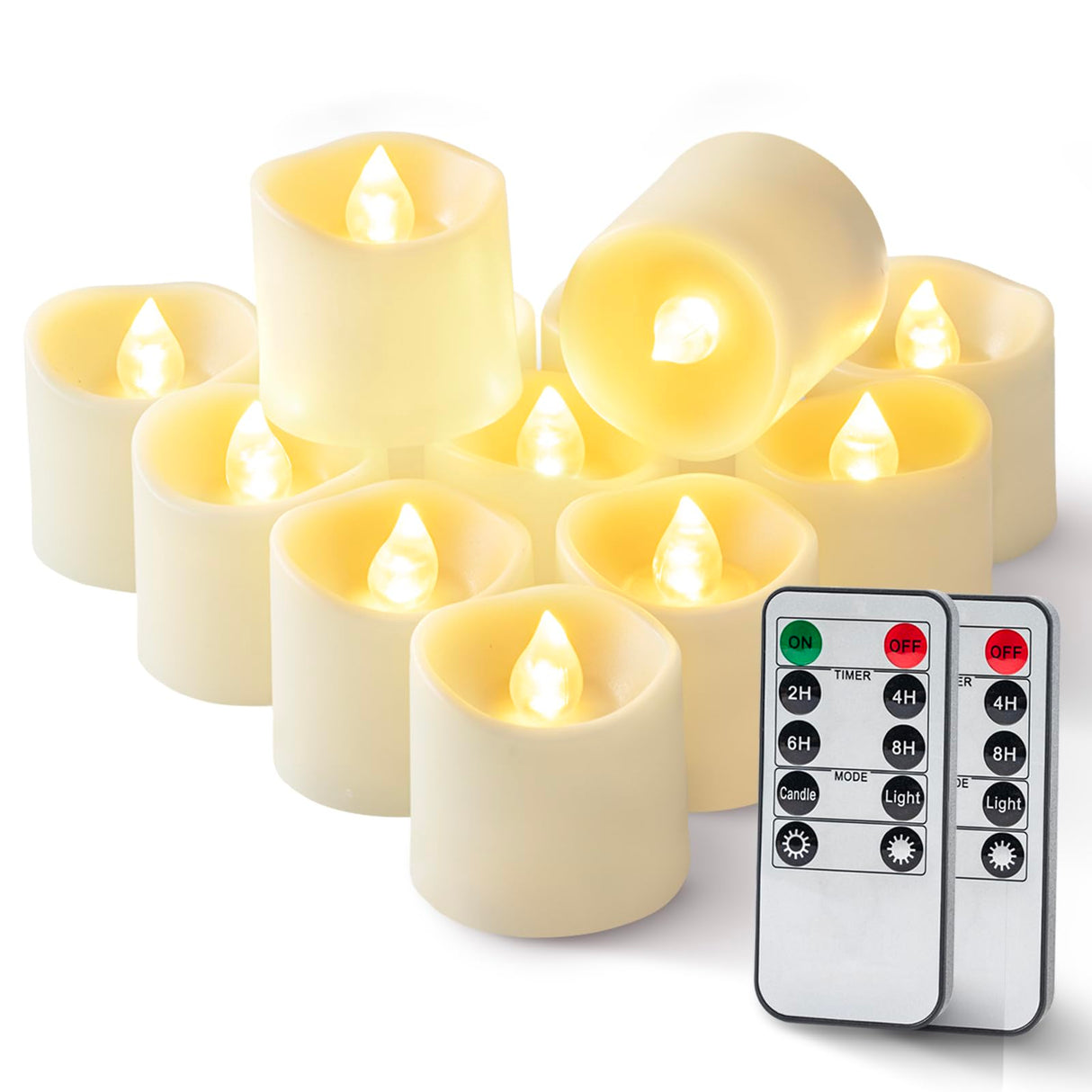 Homemory 24Pack 400+ Hour Timer Remote Control Flameless Votive Candles, Battery Operated LED Tea Lights in Warm White for Outdoor, Table, Halloween, Christmas-Ivory Base