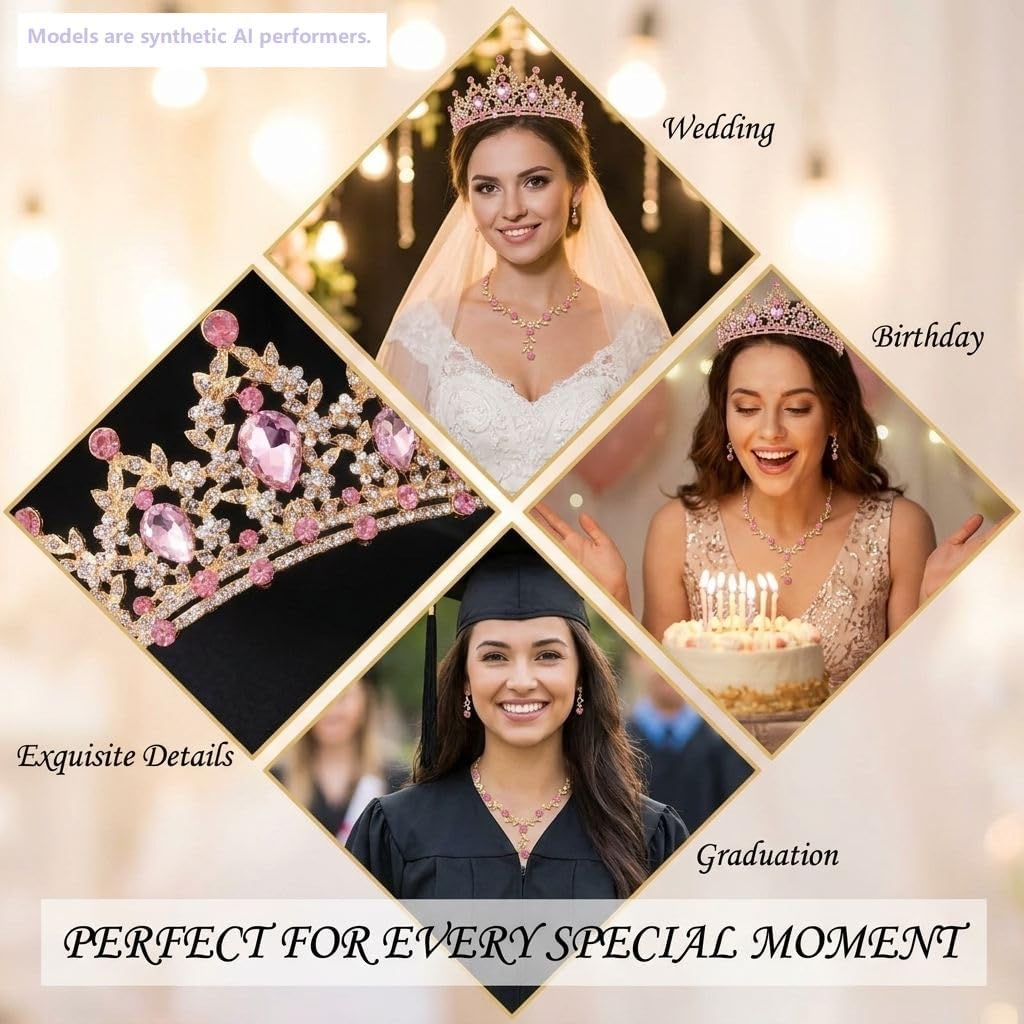 Kamirola Metal Tiaras and Crowns for Women,Tiaras Earrings Necklace sets