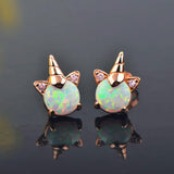 Rose Gold Plated Unicorn Earrings, 14K Hypoallergenic Earrings for Kids ARSKRO S925 Sterling Silver Post Cute Tiny Small Fire Opal Stud Jewelry Gifts for Little Teen Girl Sensitive Ears
