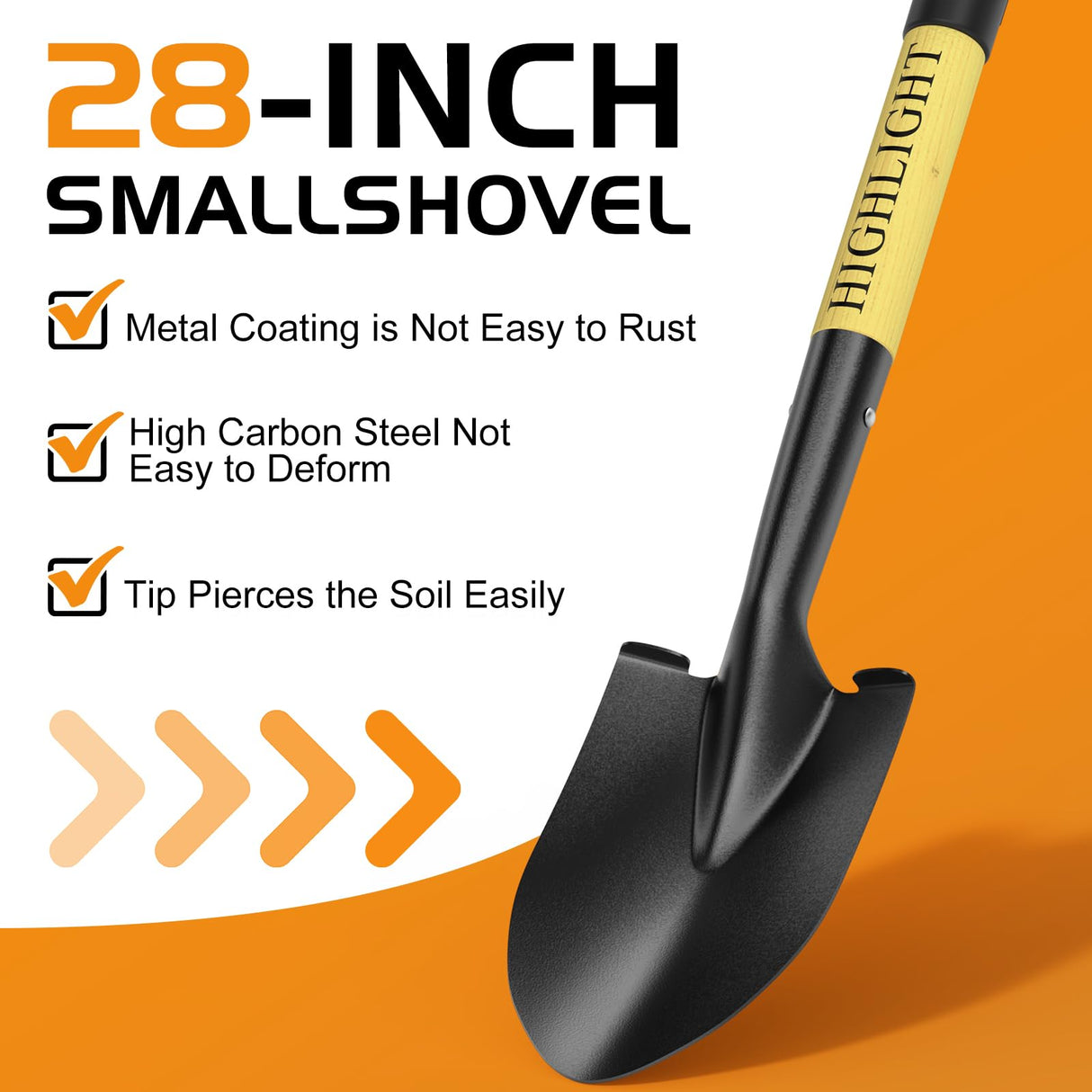 HIGHLIGHT Small Kids Shovel for Digging, 28Inch Wooden D Grip Round