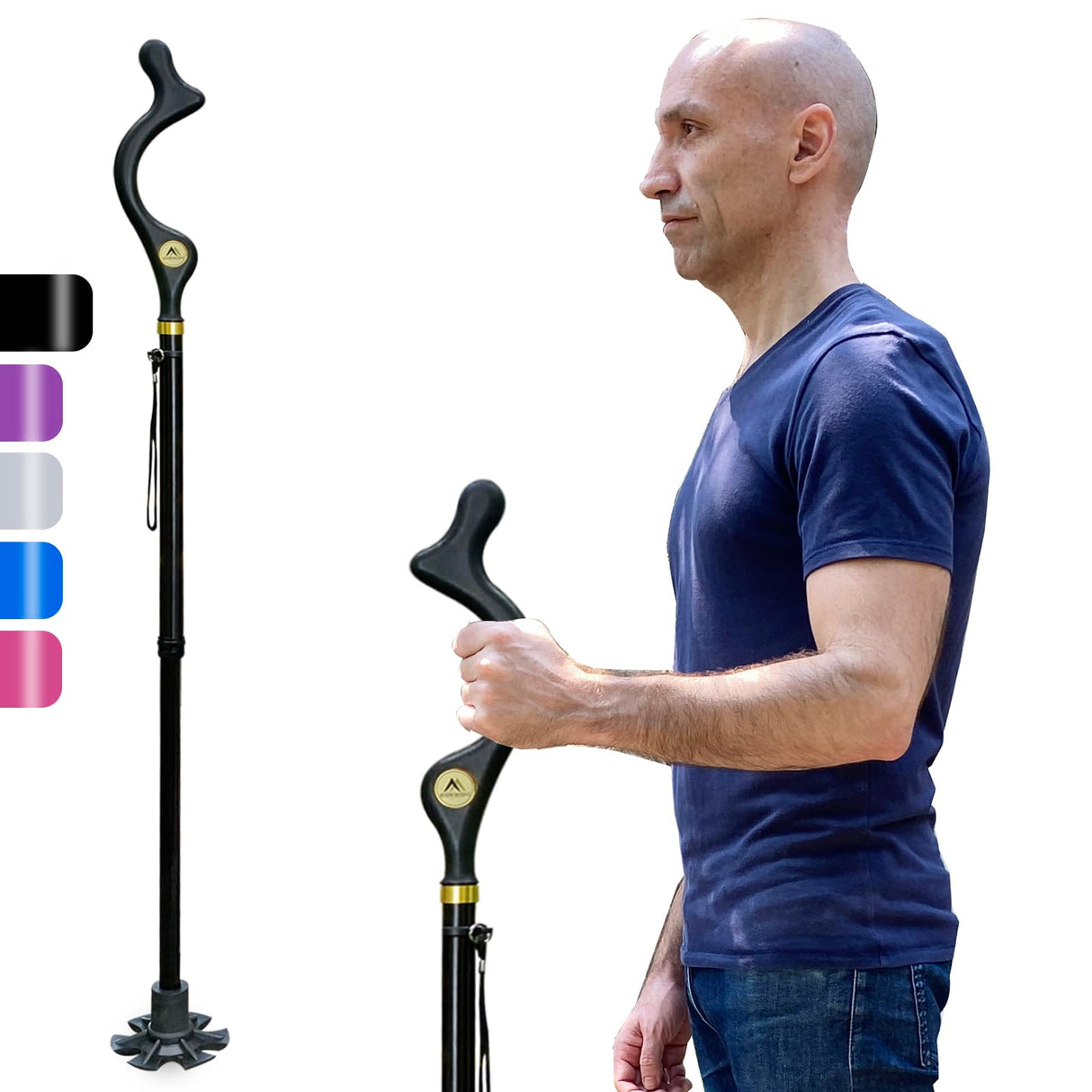 Honmido Walking Cane Foldable for Men & Women Seniors for Balance,Self Standing Folding Cane,Height Adjustable Anti-Slip Lightweight Alloy Walking Stick Collapsable for Travel Mobility Aid (Black)