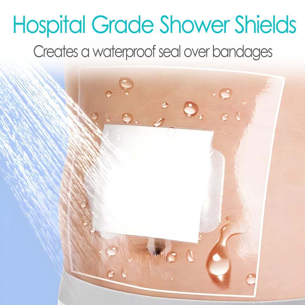 Waterproof Dialysis Catheter Shower Protector PD Catheter Shower Cover Dialysis Port Wound Shield Large Waterproof Bandages for Feeding Tube G Tube Accesorries(9"x9"+Pad, Pack of 25)