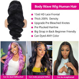 32 Inch 13x6 Body Wave Lace Front Wigs Human Hair 200 Density HD Transparent Lace Front Wigs Human Hair Glueless wig for Women Body Wave Wig Pre Plucked with Baby Hair Lace Frontal Wig Natural Black