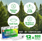Boat and RV Toilet Paper, Septic Safe Quick Dissolving Tissue, 12 Single Rolls, Biodegradable 2-Ply for Marine, Travel, and Camper Systems, Camping Tank-Safe Bulk Pack