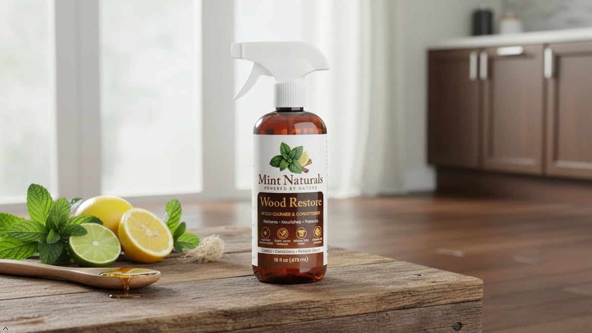 Mint Naturals Natural Wood Cleaner & Furniture Conditioner – Plant-Based Polish Formula That Helps Clean & Protect Wood Surfaces, 16 oz – Made in USA