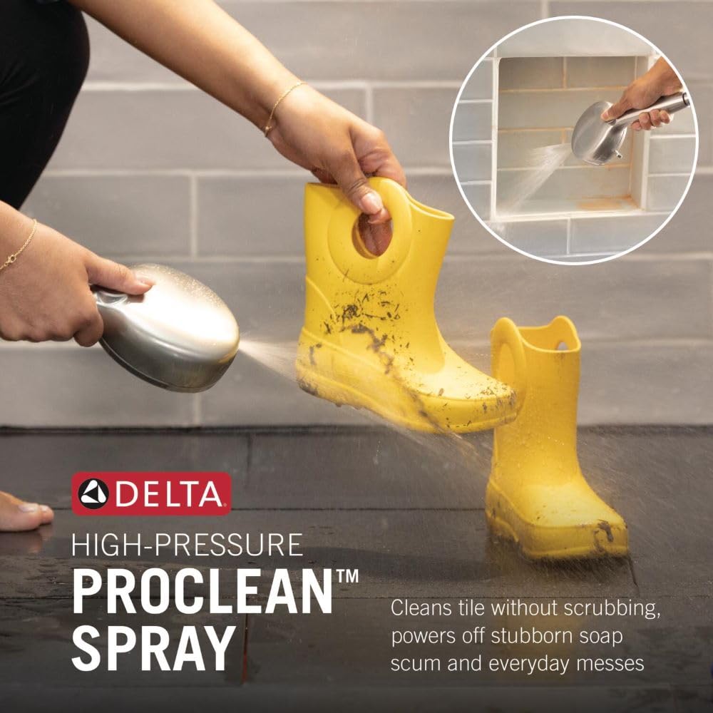 Delta 6-Setting In2ition 2-in-1 Dual Shower Head with Handheld High Pressure ProClean Spray, Matte Black Detachable Shower Head with Hose, 1.75 GPM Flow Rate, Matte Black 75655BL