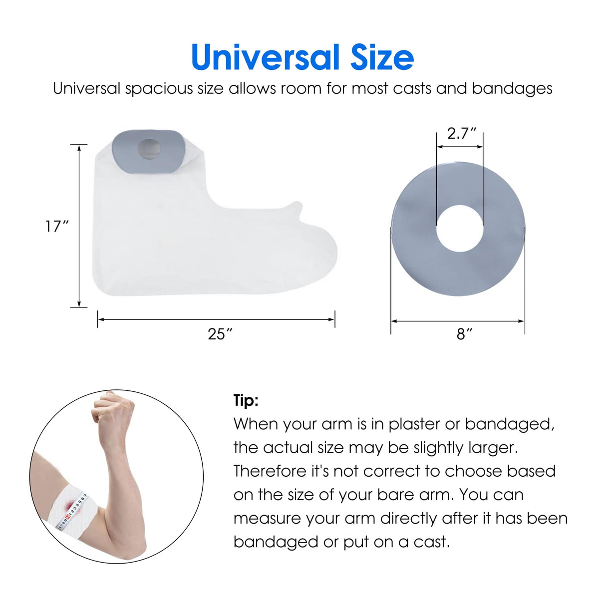 COMFYTHERA Waterproof Arm Cast Cover for Shower Wound Protector Bath Adult Watertight Cast Bag Showering for Surgery Bandage Broken Hand,Wrist,Finger, Elbow Reusable Durable (C-Long Arm-M)