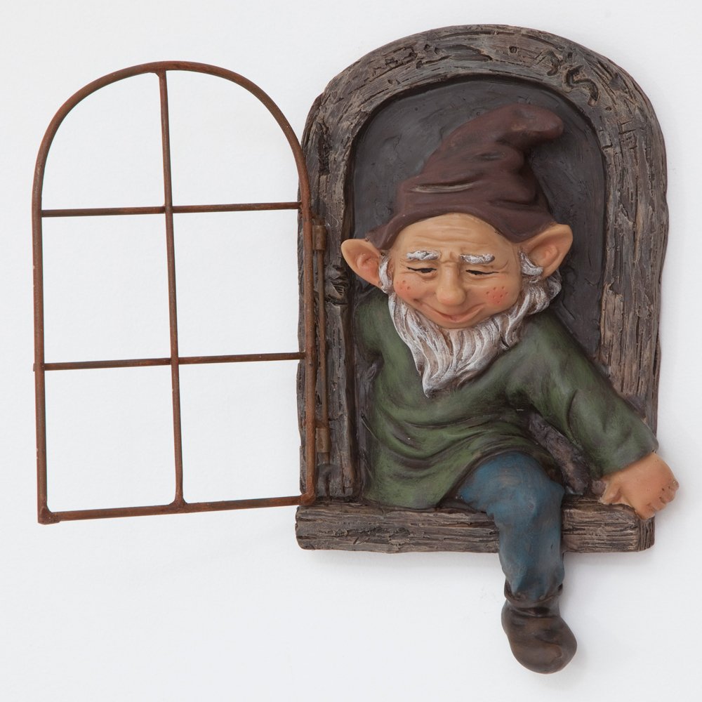 Bits and Pieces Elf Out the Window Yard Decorations Outdoor Tree Faces, 12 Inch Tree Hugger Whimsical Yard Decor, Elf, Fairy, Gnome Garden Decorations, Fun Garden Art