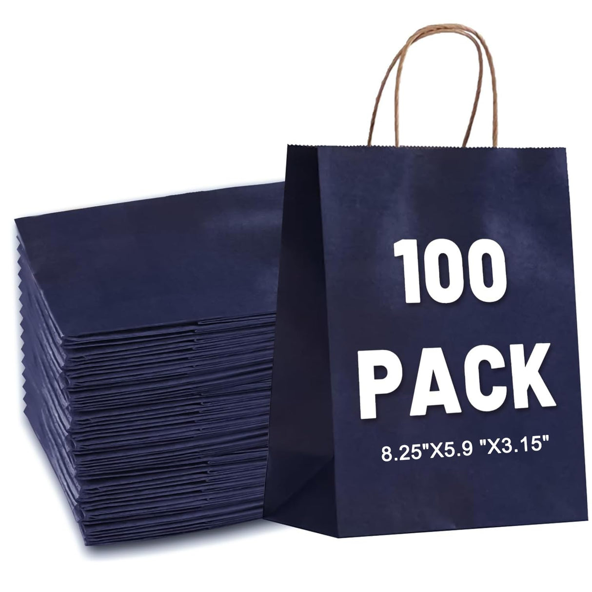 LIHOMR Gift Bags 8.25" x5.9 x3.15 100Pcs Paper Bags with Handles,kraft paper Bags for Small Business Christmas Bags, Wedding, Party Favor, Shopping, Lunch, Halloween Trick-or-Treat(Navy blue)