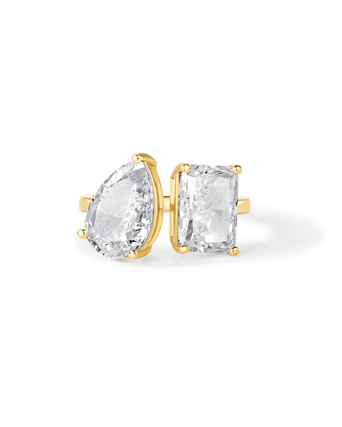 PAVOI 14K Yellow Gold Plated Toi Et Moi Radiant-Cut Pear-Shaped CZ Stones