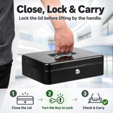 KYODOLED Cash Box with Money Tray and Key Lock, 1mm Thick Metal Cash Drawer