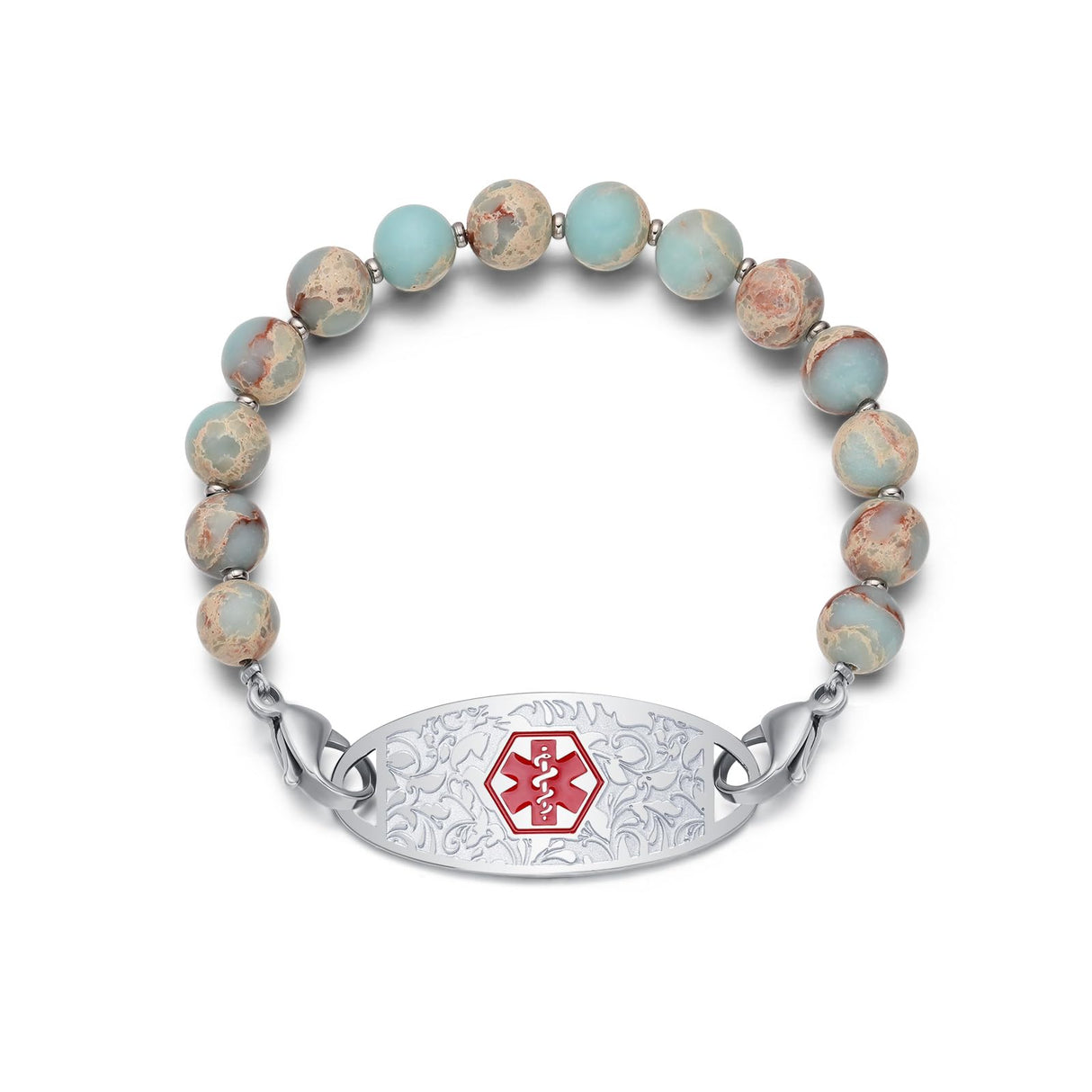 JFJEWER Medical Alert Bracelets for Women Men, Personalized ID Bracelets Free Engraving, Colorful Natural Stone Beaded Medical Bracelets