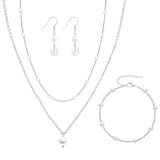 DIBOLA Silver Jewelry Set for Women Dainty Silver Layered Pearl Choker Necklaces and Earring Set Pearls Drop Earrings Pearl Bracelets Wedding Bride Jewelry
