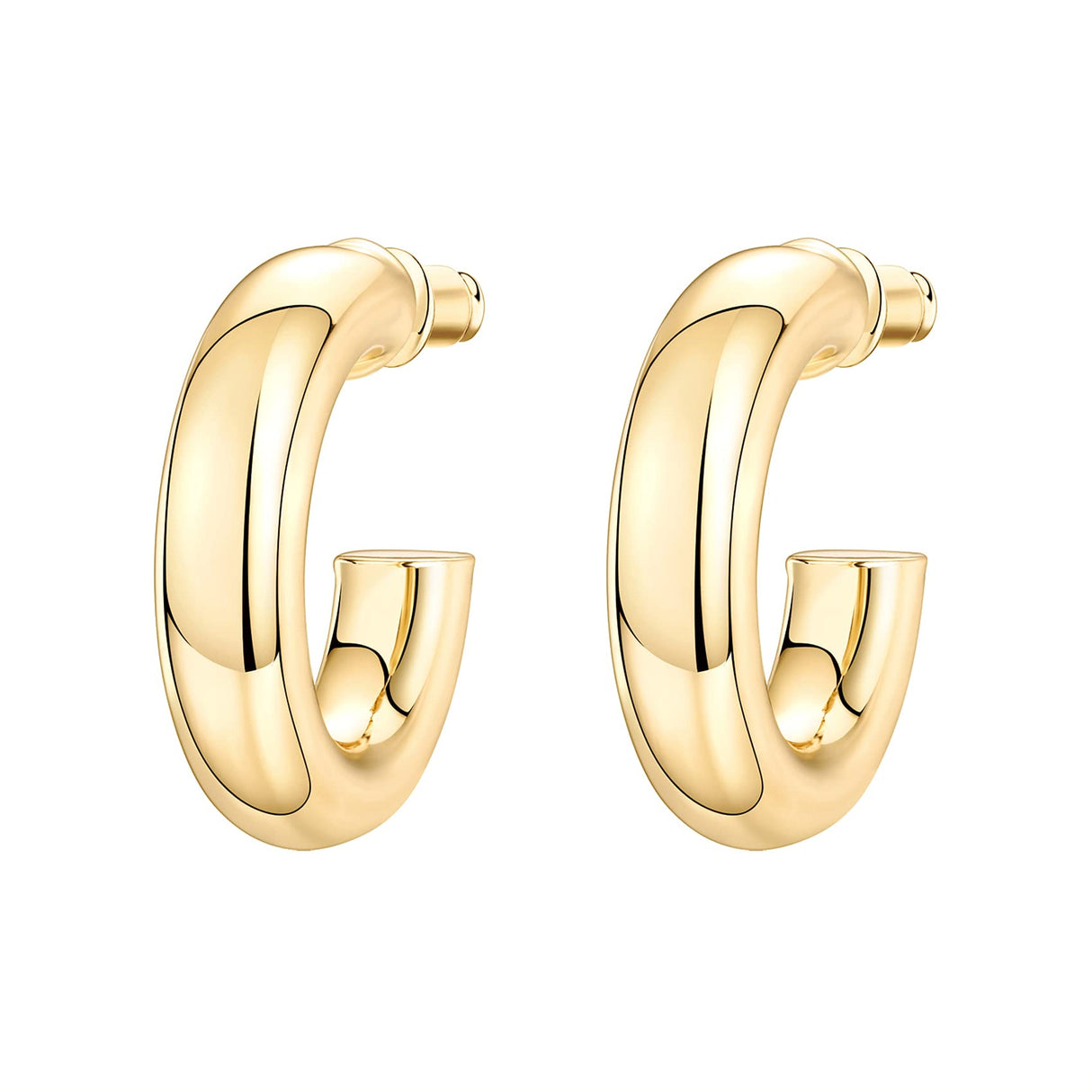 PAVOI 14K Gold Plated 6.5mm Chunky Open Hoop Earring for Women, Yellow Gold