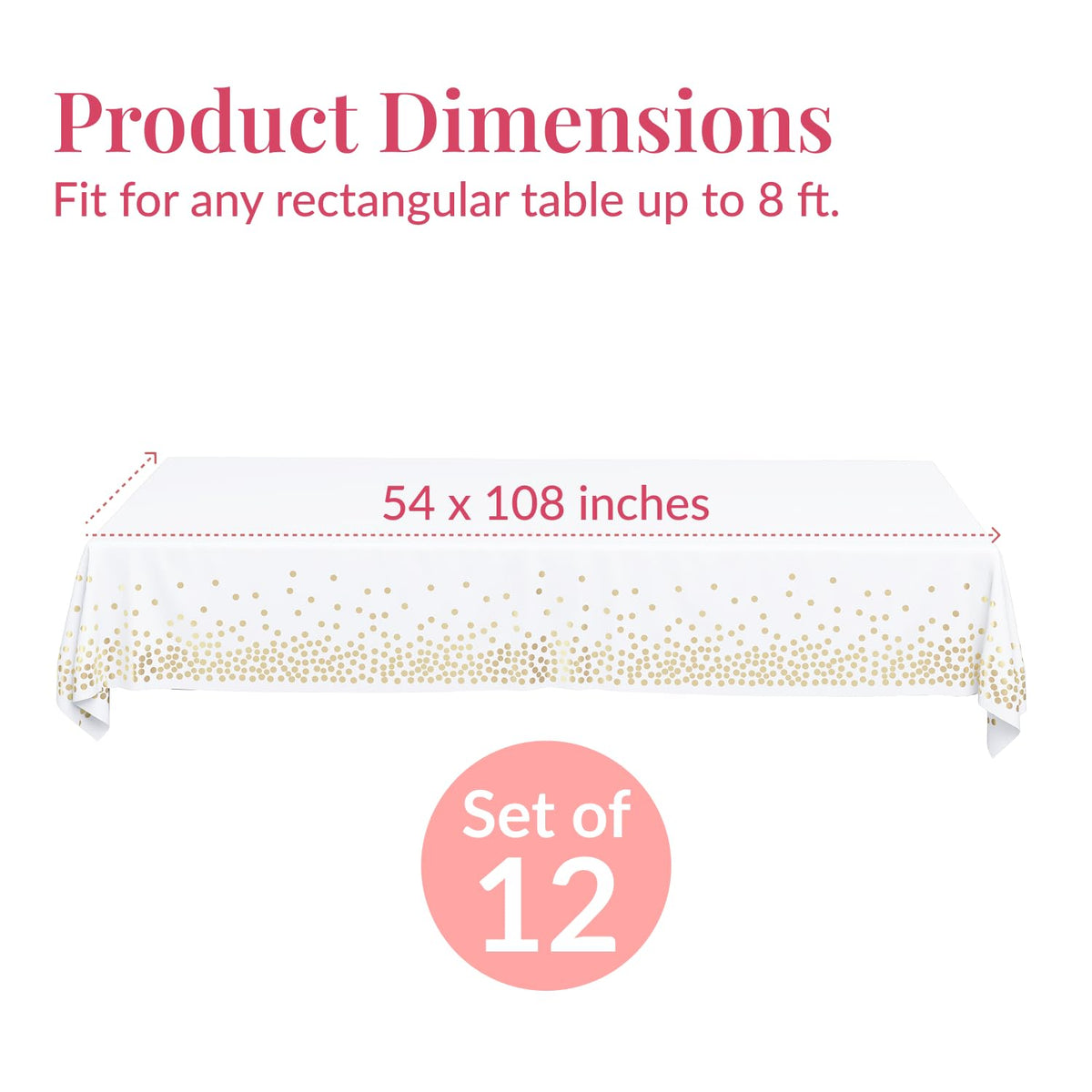 Prestee 12-Pack White and Gold Tablecloth - 54x108 Inch - Disposable Table Covers for Party, Weddings, and Holidays - Waterproof Christmas Tablecloth, Stain-Resistant Plastic Table Cover Set