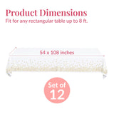 Prestee 12-Pack White and Gold Tablecloth - 54x108 Inch - Disposable Table Covers for Party, Weddings, and Holidays - Waterproof Christmas Tablecloth, Stain-Resistant Plastic Table Cover Set