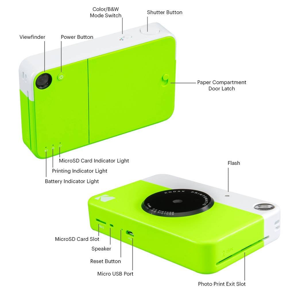 KODAK Printomatic Full-Color Instant Print Camera Starter Bundle + Carrying Case + Zink 20pk Photo Paper - Colorful Photos On 2x3 Sticky-Back Paper - Fun Gift for Birthday Christmas Holiday - Green